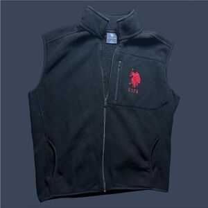 U.S. Polo Assn. Black Fleece Vest with Red Embroidery Mens Large